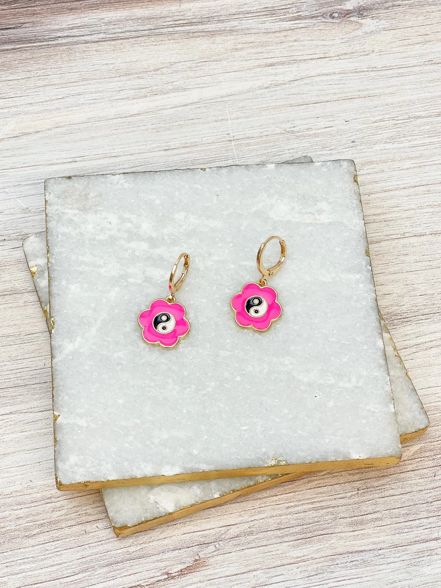 Yin Yang Flower Drop Earrings
