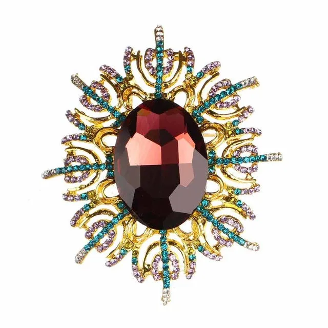 ZOSHI Fashion Colorful Crystal Brooch Pin Luxury Rhinestone Hijab Pin Scarf Clip Expoyed Large Flower Brooch Pin Wedding Gifts