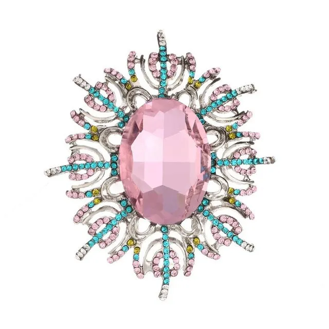 ZOSHI Fashion Colorful Crystal Brooch Pin Luxury Rhinestone Hijab Pin Scarf Clip Expoyed Large Flower Brooch Pin Wedding Gifts