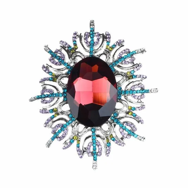 ZOSHI Fashion Colorful Crystal Brooch Pin Luxury Rhinestone Hijab Pin Scarf Clip Expoyed Large Flower Brooch Pin Wedding Gifts